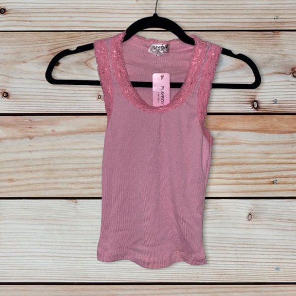 Playboy Y2K pink tank top lace detailing NWT - Picture 4 of 5